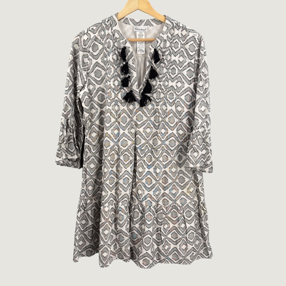 Tommy Bahama Tassel Tunic Dress Size Small Geometric Print Lined Tiered - Picture 1 of 4